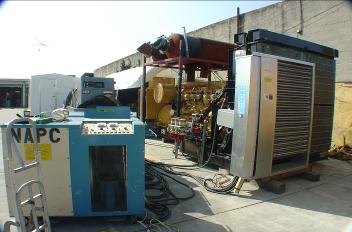 Caterpillar 3512 diesel generator hooked up to load banks for customer witness testing prior to installation within a California telecommunications facility.
NFPA110 compliance testing.